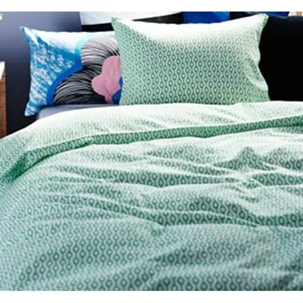 IKEA Rodved Vintage Full/Queen Green White Geometric Chain Link Duvet 86x86